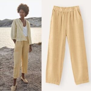 Poetry Cropped Trousers Garment-Dyed Linen in Buttermilk Cream Yellow Lagenlook